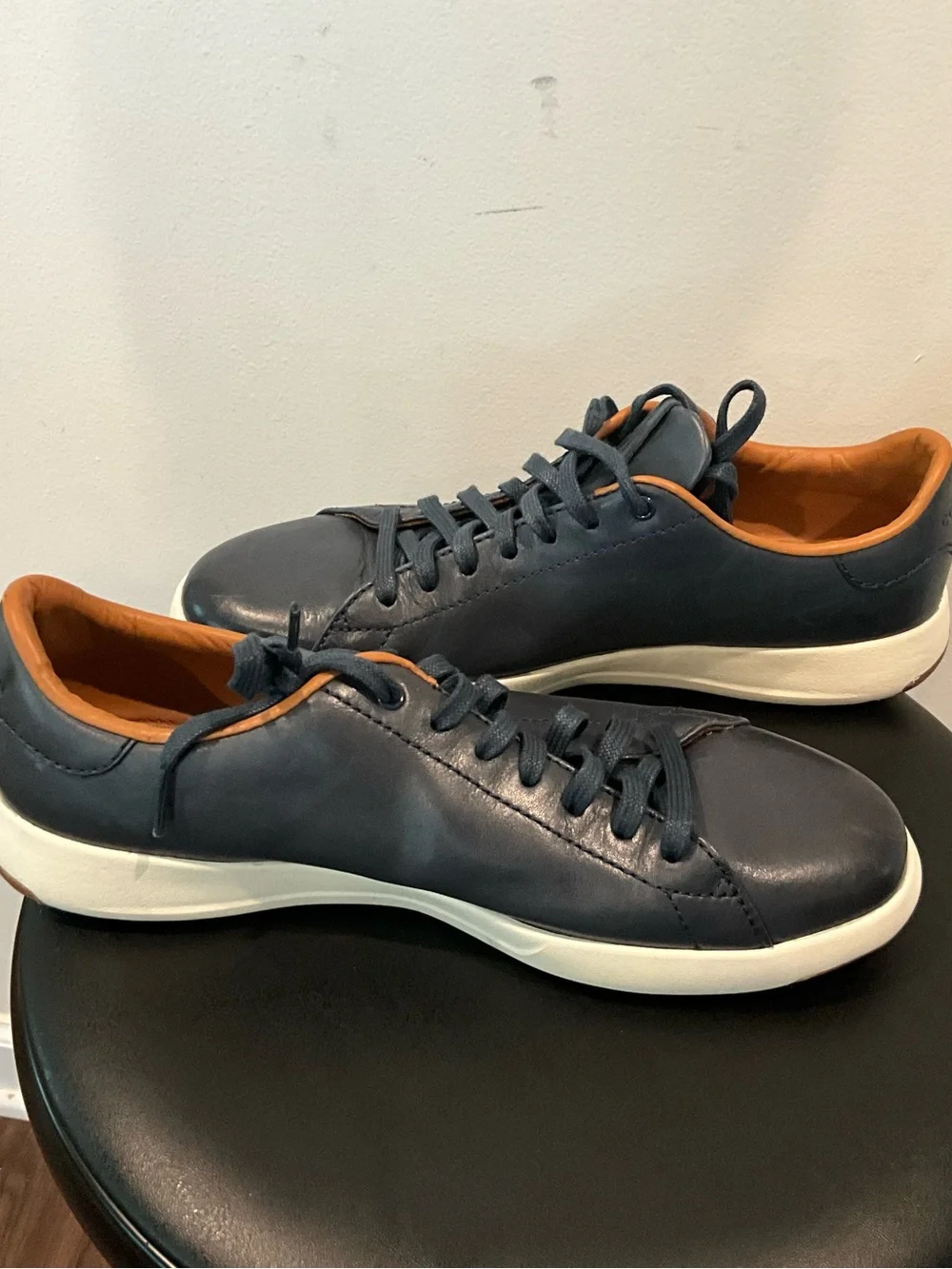 Cole Haan Navy Leather Sneakers with Tan Interior